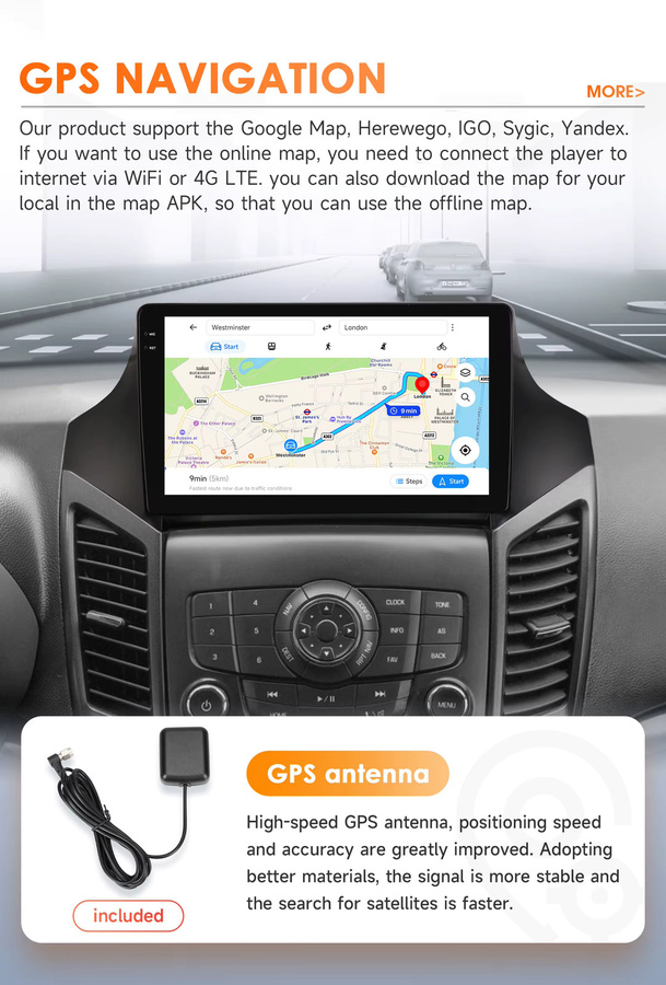 Hizpo Android 14 Multimedia-Autoradio mit GPS Navigation und Carplay für Chevrolet Orlando 2010 - 2018 in Schwarz - Bild 4
