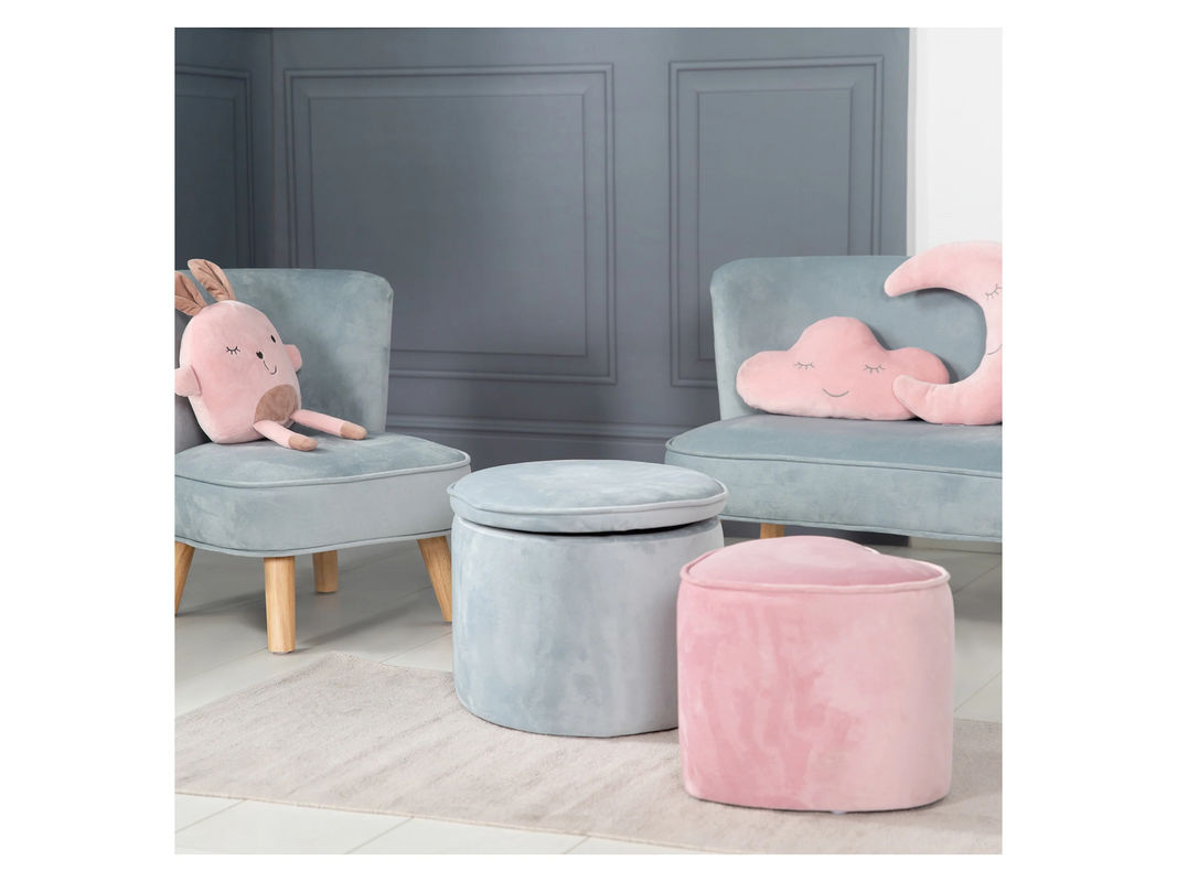 Roba Kinderhocker Lil Sofa oval mit Aufbewahrungsfunktion aus Samtstoff in Blau - Bild 2