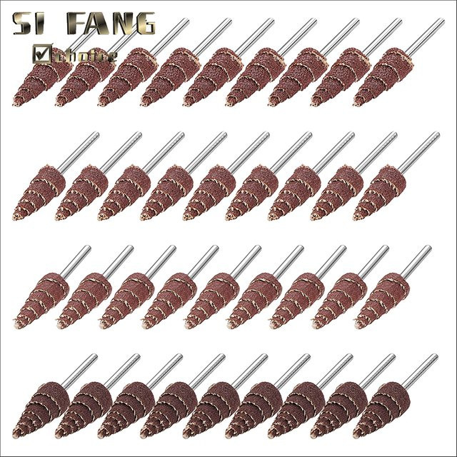 SI FANG Konisches Kegel-Schleifkopf-Set mit Schleifpapier-Fächerrädern in Braun, Schaft 3 mm oder 6 mm, Durchmesser 10 mm bis 20 mm - Bild 1