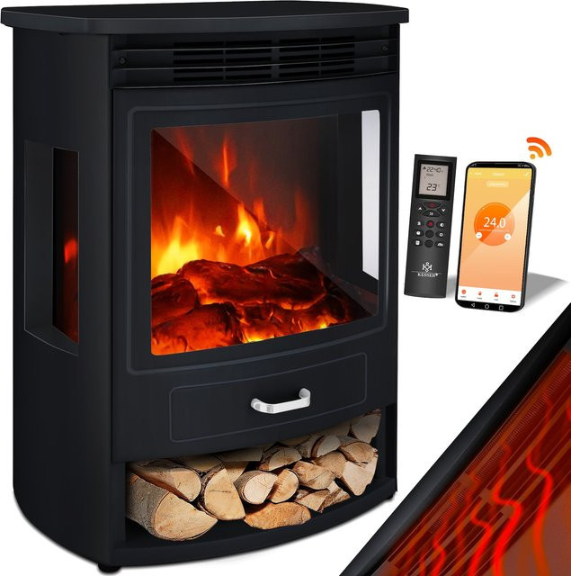 KESSER Prio Elektrokamin in Schwarz mit LED-Flammeneffekt, Heizfunktion 950/1900 W, WiFi App-Steuerung und Fernbedienung - Bild 1