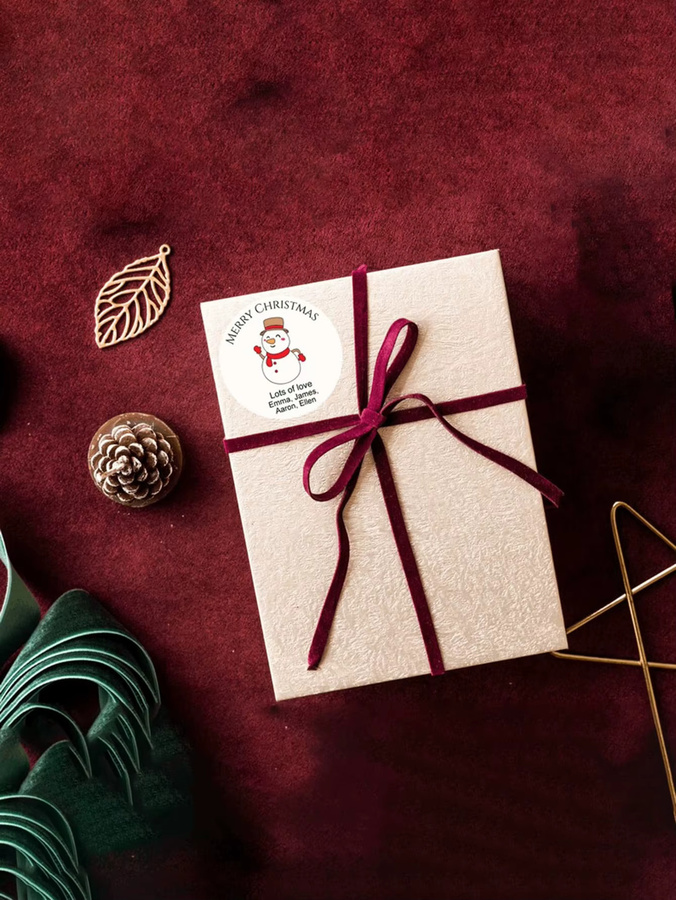 Personalisierte Weihnachtsmann im Korb Aufkleber mit individuellem Namen für Geschenketiketten und Verpackungen - Bild 3