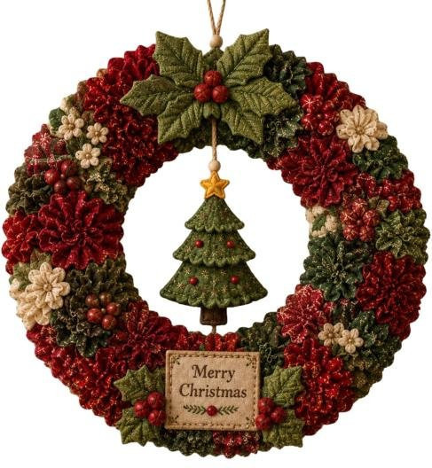 Xunyuan DIY Stoffkranz 3D Poke Art Set für Erwachsene, Weihnachtlicher Textil Wandbehang in Multicolour, Durchmesser: 30 cm - Bild 1