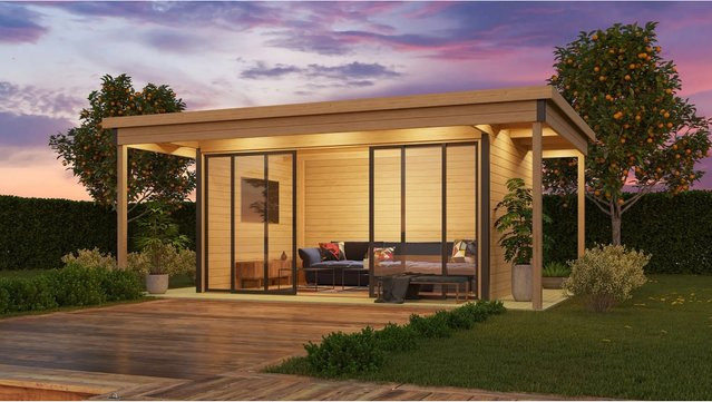 Lasita Gartenhaus Domeo 4 Loggia aus Holz in Natur/Unbehandelt, Breite: 578 cm, Tiefe: 401,9 cm - Bild 1