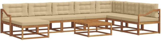 vidaXL Outdoor-Sofagarnitur aus Akazienholz mit Kissen, 9-teiliges Set, Natur und Beige - Bild 1