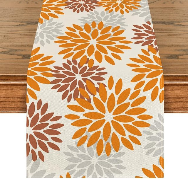 JINGYUE Pet Tischläufer aus Leinen mit blauem Dahlien-Blumenmuster, B/H: 150 x 33 cm - Bild 1
