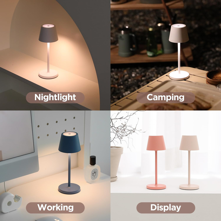 mooas Kabellose LED Tischlampe aus Aluminium in Weiß, Tragbare Wiederaufladbare Schreibtischlampe mit Touch-Dimmer und 3 Farbmodi für Schlafzimmer und Wohnzimmer - Bild 4