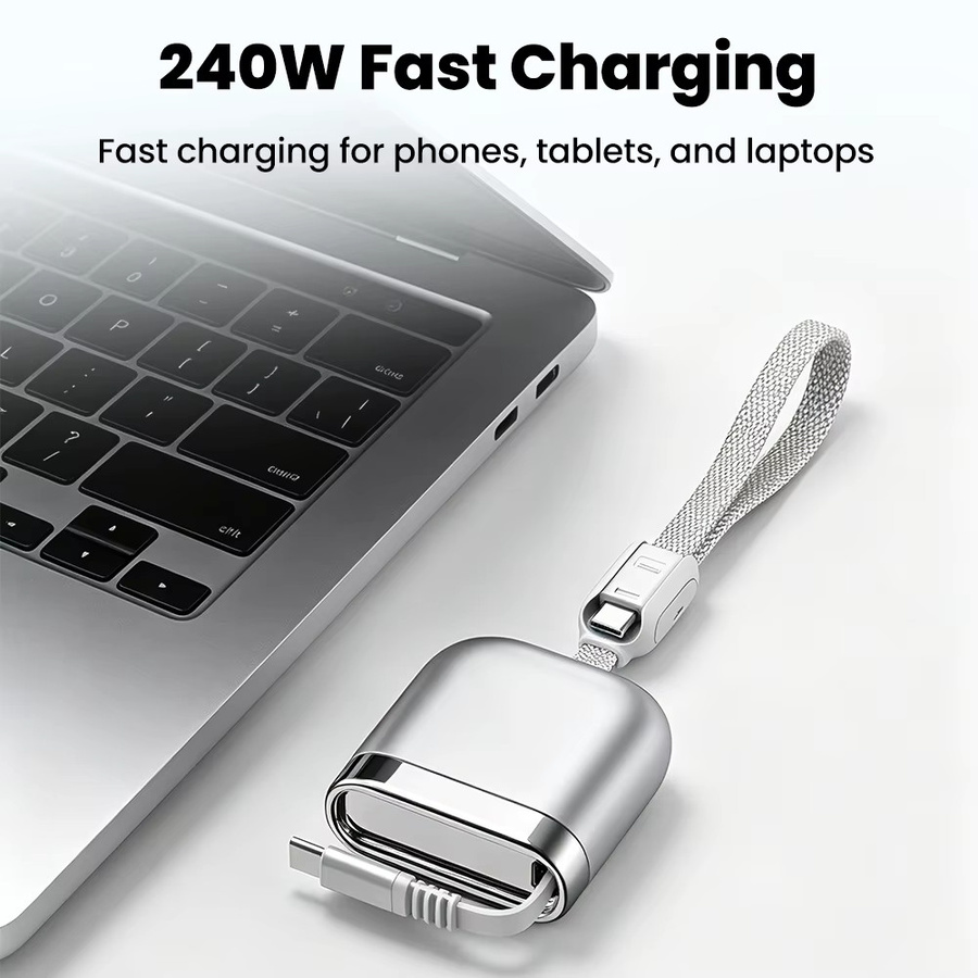 ILEPO USB-C auf USB-C Schnellladekabel 240W, einziehbares Dual-Typ-C-Datenkabel in Weiß für Laptop, Tablet und Smartphone - Bild 3