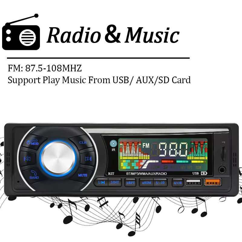 HIPPCRON Autoradio 1DIN mit Bluetooth, FM Empfänger, MP3 Player und Dual USB, AUX sowie TF Karte, Schwarz - Bild 2