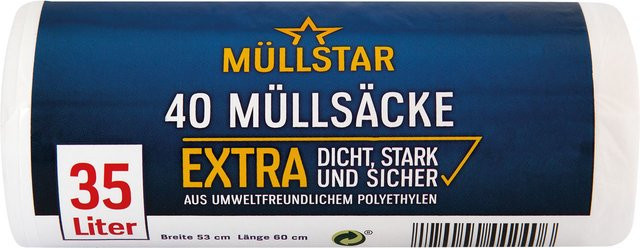 Müllstar Müllsäcke 35 Liter, weiß/transparent, 40 Stück - Bild 1