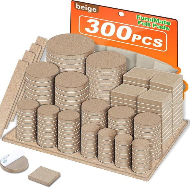 Möbelgleiter aus Filz und Kunststoff als Kratzschutz für Stuhlbeine in Beige, 136 bis 300 Stück in verschiedenen Größen - Bild 1