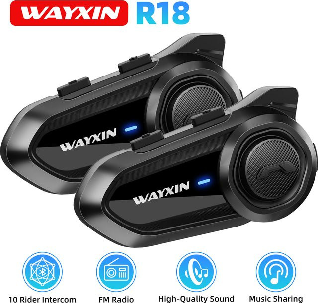 WAYXIN R18 Motorradhelm-Headset Bluetooth Intercom mit FM-Radio und BT 5.2 in Schwarz - Bild 1