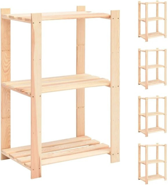 vidaXL Lagerregal Set aus Kiefer-Massivholz, 5 Stück mit 3 Böden, Braun, B/T/H: 60 x 38 x 90 cm - Bild 1