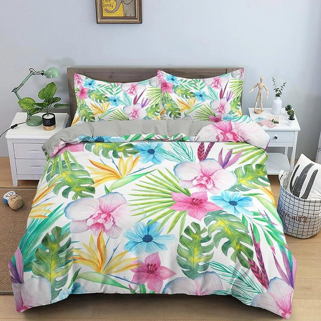 Bettwäscheset Your Warm Home mit tropischem Pflanzenmuster in Grün, 2-teilig aus Polyester mit Reißverschluss, Breite: 200 cm, Länge: 135 cm - Bild 1