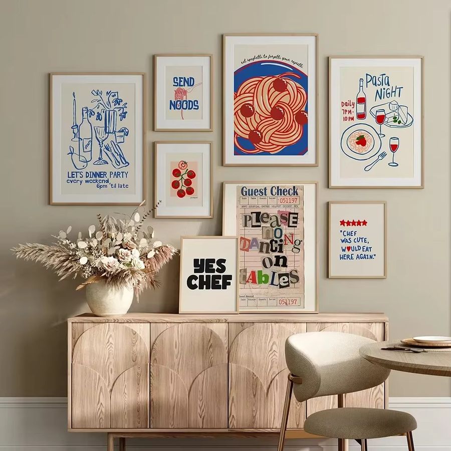 Potdemiel Leinwandgemälde Wein- und Käsenudeln modernes Wandkunst Poster ungerahmt - Bild 2