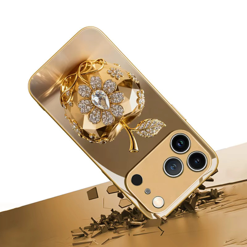 Luxus Kristall Handyhülle mit Apple Muster in Gold für iPhone 17 16 15 14 13 12 11 Pro Max und weitere Modelle - Bild 3