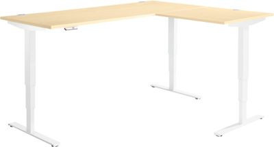 Elektrisch höhenverstellbarer Winkelschreibtisch AERO FLEX in Ahorn und Weiß mit Memorypanel, B 2000 cm, T 1600 cm - Bild 1