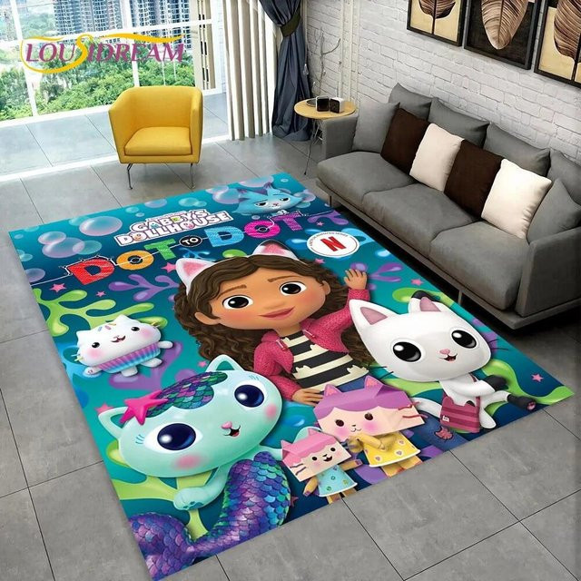 MacgicZhou Gabby Puppenhaus Cartoon Teppich für Kinder, rutschfest und waschbar, B/B: 120 x 80 cm - Bild 1