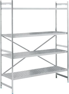 Köhler Regalsystem Grundregal aus Edelstahl in Silber mit gelochtem Boden, H 200 cm x B 150 cm x T 60 cm - Bild 1