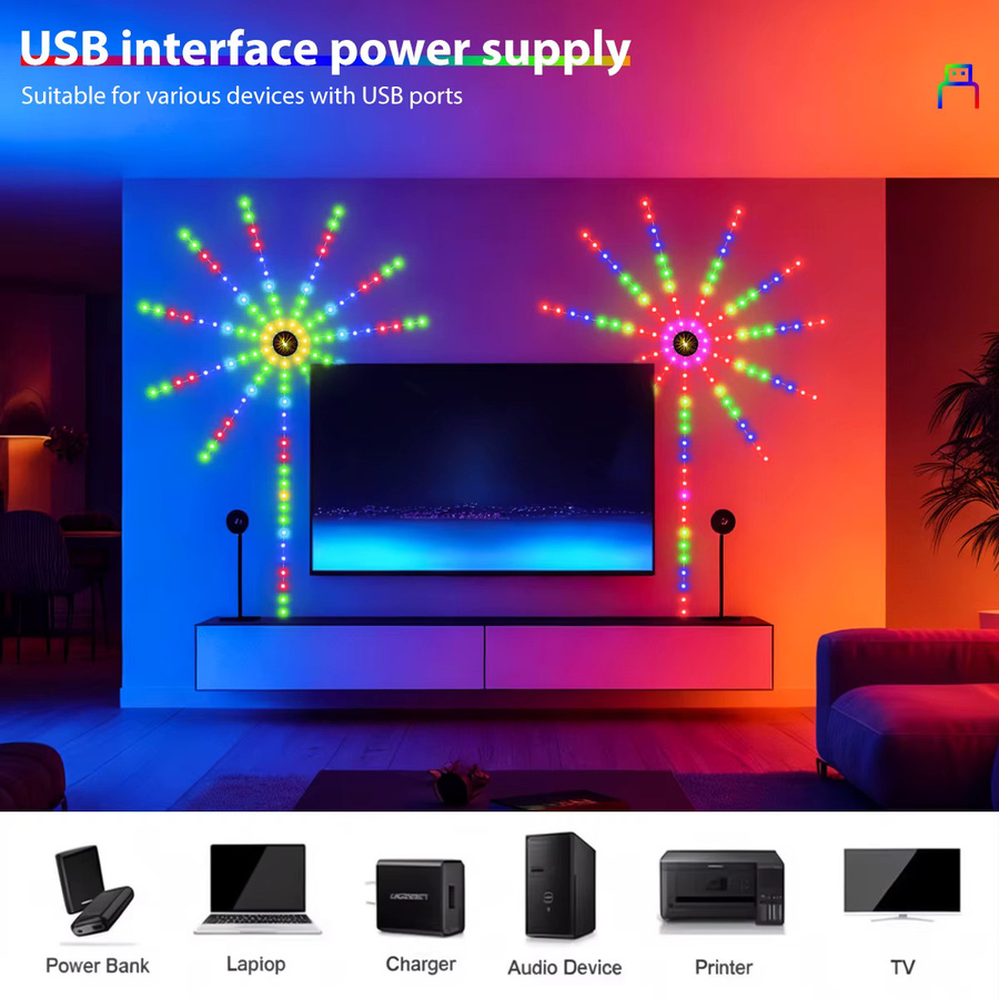 OSIDEN RGB Feuerwerk LED Streifen mit Bluetooth, Fernbedienung und Sprachsteuerung, USB 5V, Multicolour, ideale Weihnachtsdekoration für dein Schlafzimmer - Bild 3