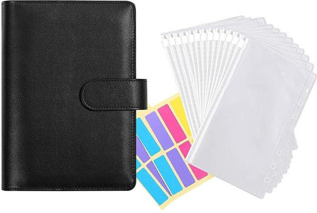 A6 Leder-Ordnerhülle mit 6 Ringen in Schwarz für dein Budget-Sparsystem - Bild 1