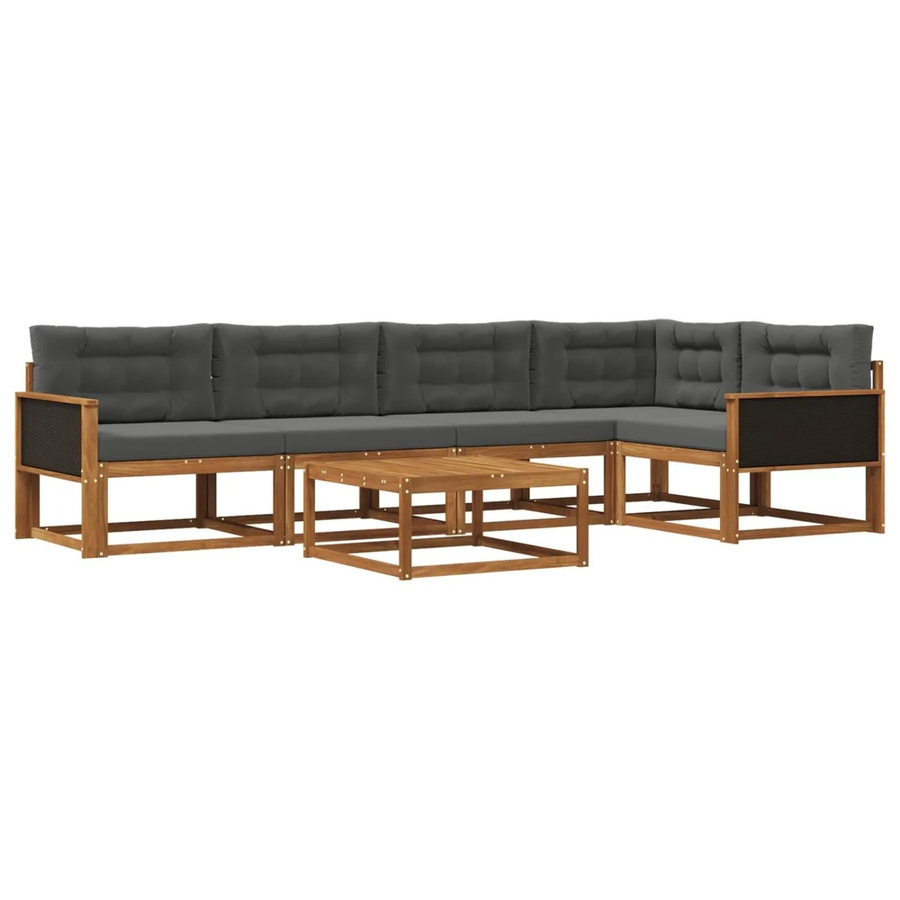 vidaXL Outdoor-Sofagarnitur L-Form aus massivem Akazienholz mit 6 Kissen in Anthrazit und Natur - Bild 2