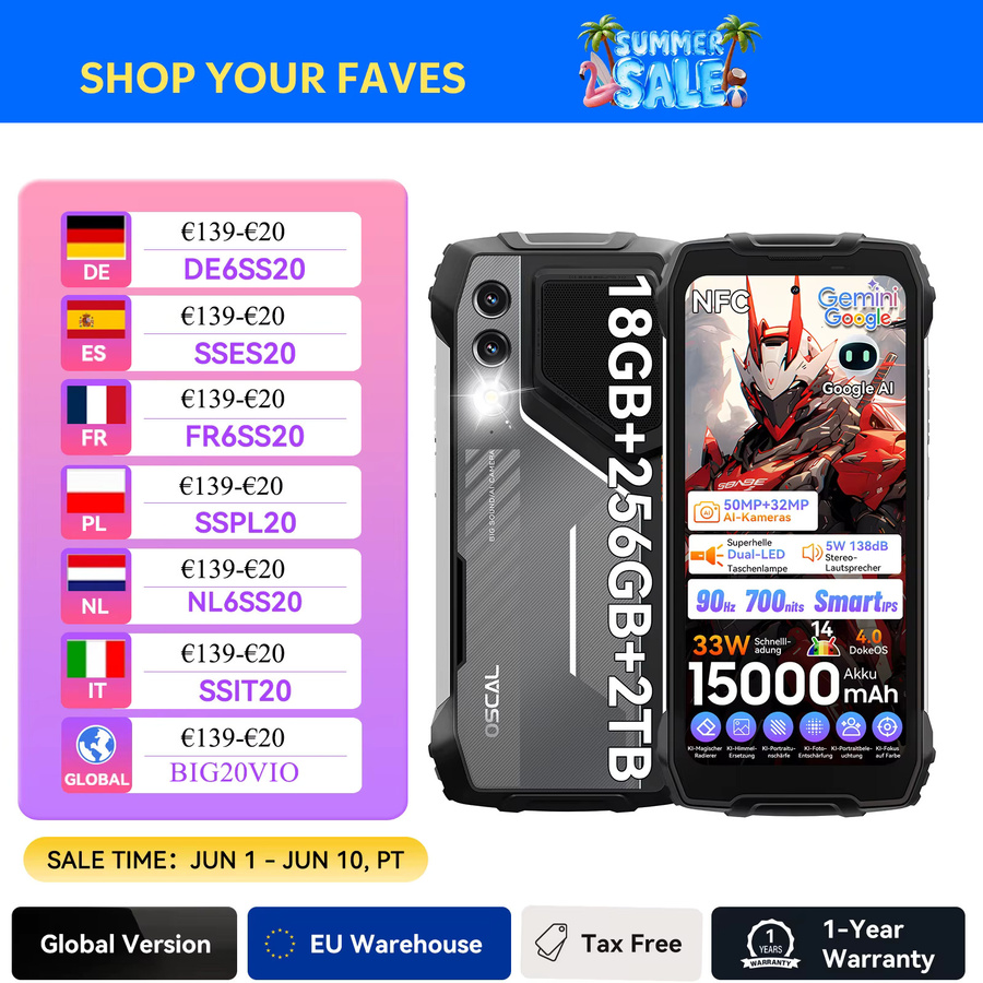 OSCAL Pilot 1 Outdoor-Smartphone in Schwarz mit 6,67 Zoll Display, Android 14, 8 GB RAM, 256 GB Speicher, 15000 mAh Akku und Dual 4G - Bild 2