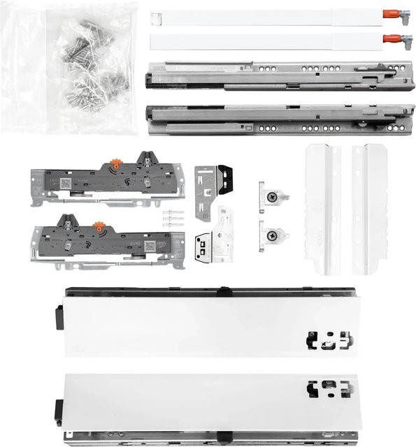 Blum Tandem Schubladenschienen Set mit Reling in Weiß, Höhe: 83 cm, Breite: 600 mm, Tiefe: 500 mm, Tragkraft: 65 kg - Bild 1