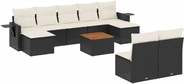 vidaXL 10-tlg. Garten-Sofagarnitur aus Polyrattan in L-Form mit Kissen und Tisch, Schwarz - Bild 1