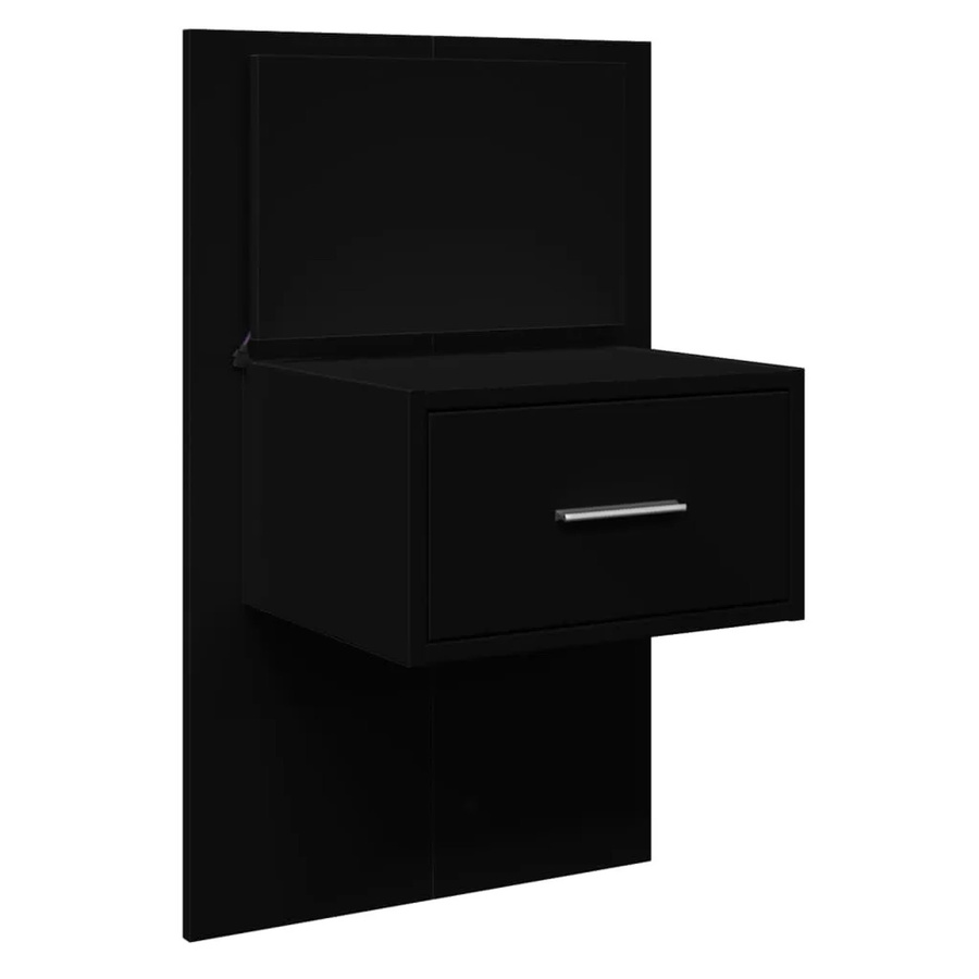 vidaXL Wand-Nachttisch mit integrierter LED-Beleuchtung Schwarz modern B: 32,5 cm, T: 48,5 cm, H: 80 cm - Bild 2