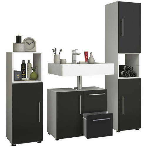 VCM Badmöbel-Set Flandu modern in Schwarz-Weiss mit Waschtischunterschrank, Hochschrank und Spiegelschrank B/H/T: 61 x 51 x 32 cm - Bild 3