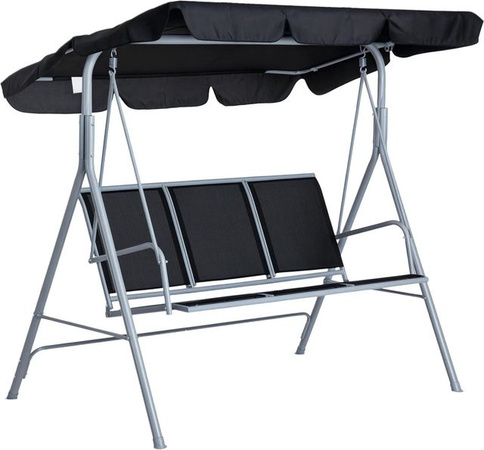Outsunny Hollywoodschaukel für 3 Personen aus Metall mit UV-beständigem Sonnendach in Schwarz, B/T/H: 170 x 110 x 153 cm