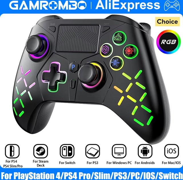 GAMROMBO Wireless Gamepad Controller mit Turbo-Funktion, Dual Vibration und 6-Achsen-Gyro für PlayStation 4, PS3, PC, iOS und Nintendo Switch, Schwarz-Rot - Bild 1