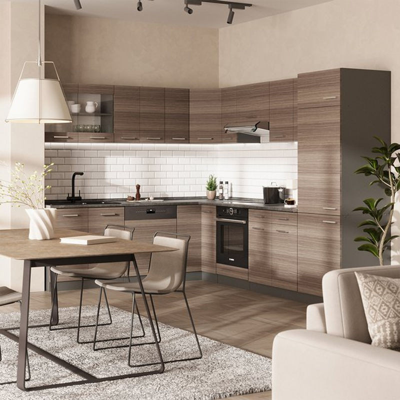 Vicco Eckküche R-line in Edelgrau und Anthrazit mit Marmor-Optik, moderne Winkelküche aus Holzwerkstoff - Bild 1