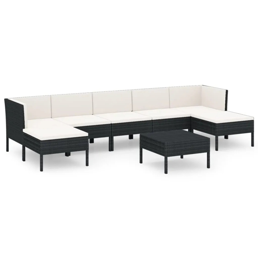 vidaXL 8-tlg Garten-Lounge-Set aus Poly Rattan in Schwarz mit Auflagen und Couchtisch - Bild 2