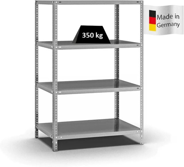 PROREGAL Heavy-Duty Fachbodenregal mit Schraubsystem, verzinkt, Farbe Silber, H x B x T: 150 x 100 x 60 cm, 4 Ebenen, beidseitig nutzbar - Bild 1