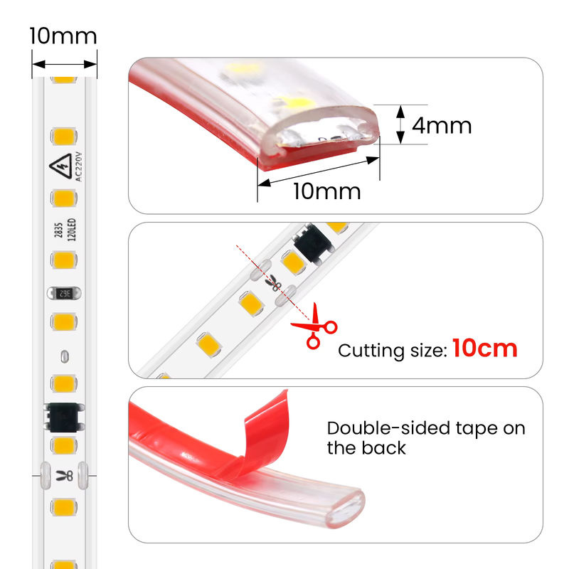XUNATA LED-Streifenlicht 220 V, weißes SMD 2835 LED-Band mit 120 LEDs pro Meter, wasserdicht und selbstklebend - Bild 5