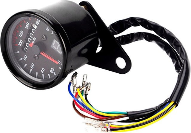 VehicleKit Universal Motorrad Tachometer Drehzahlmesser mit LED Hintergrundbeleuchtung in Schwarz und Silber, 12V - Bild 1