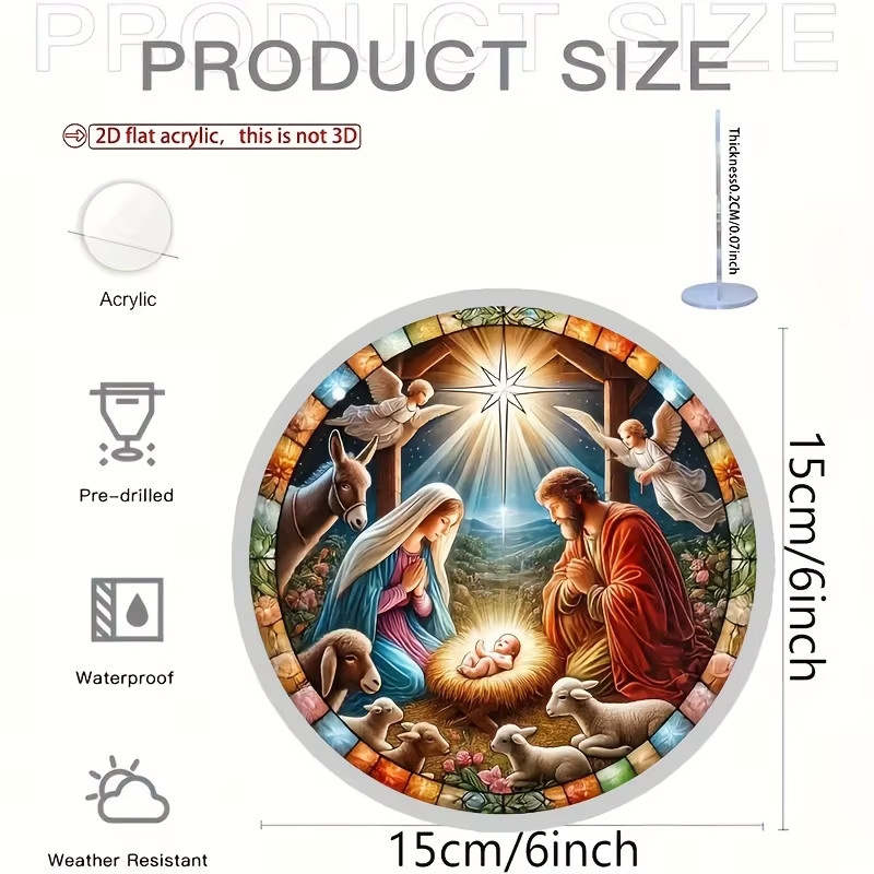 Potdemiel Jesus-Geburtsgarten Sonnenfänger, rundes Acryl-Hängeschild mit Engel-Motiv, Mehrfarbig, Durchmesser: 15,2 cm - Bild 2