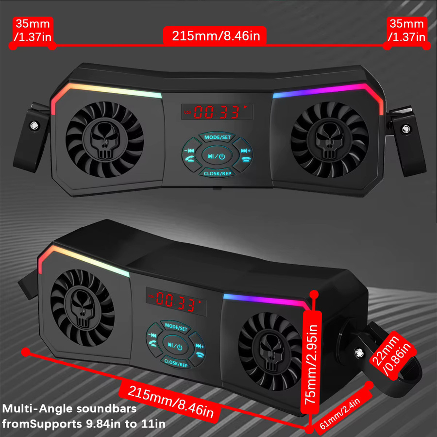 Purevox Motorrad-Lautsprecher kabelloses Stereo-Audiosystem in Schwarz mit MP3-Player, AUX, USB und FM-Radio für 12 V inklusive Lenkerhalterung - Bild 4