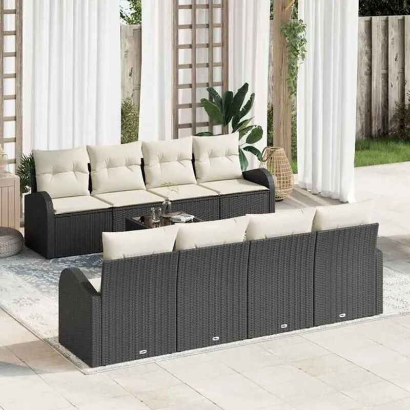 vidaXL Garten-Sofa-Set aus Polyrattan mit 7 Teilen in Schwarz und Beige, B/T/H: 55 x 55 x 37 cm - Bild 1