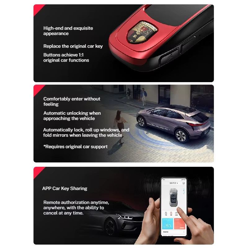 M1 Smart LCD Digitaler Auto Schlüssel mit Solarfunktion in Rot für Porsche Benz BMW Audi Land Rover Lamborghini Toyota Honda BYD Ford GAC Tesla von velotechrudy - Bild 3