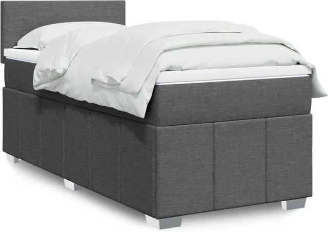vidaXL Boxspringbett mit Matratze Dunkelgrau B/T/H: 90 x 200 x 100,5 cm mit USB-Ladeport und Unterbettbeleuchtung - Bild 1