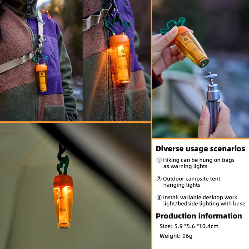 Einstellbares LED Campinglicht in Karotten-Design mit warmweißem Licht und wiederaufladbarem Akku für Outdoor und Garten - Bild 3