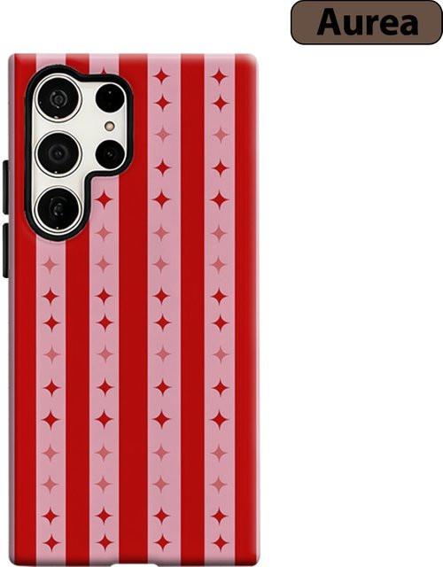 Stoßfeste Retro Handyhülle mit Sternen und Streifen in Rot und Rosa für Samsung Galaxy S25 Ultra, S24 und S23 Ultra Plus, robuste Doppelschicht Rückabdeckung - Bild 1