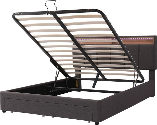 okwish Polsterbett mit LED-Beleuchtung und Lift-up-Funktion in Grau, B/T/H: 140 x 200 x 144,5 cm - Bild 1