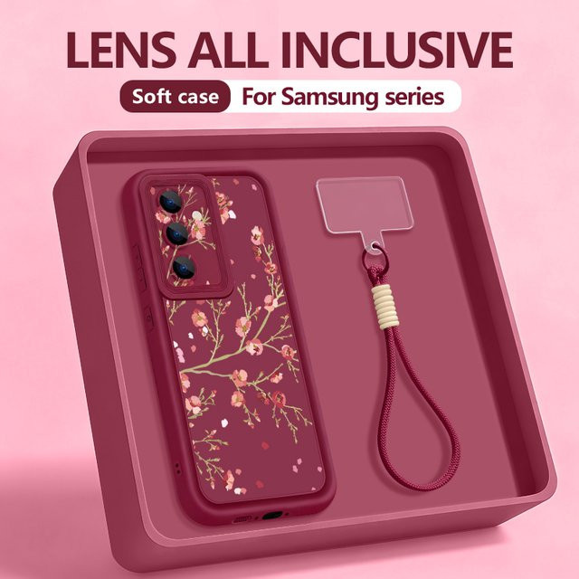 Samsung Handyhülle mit kleinem Blumenmuster und Trageband in Blau für Galaxy S26 - Bild 1
