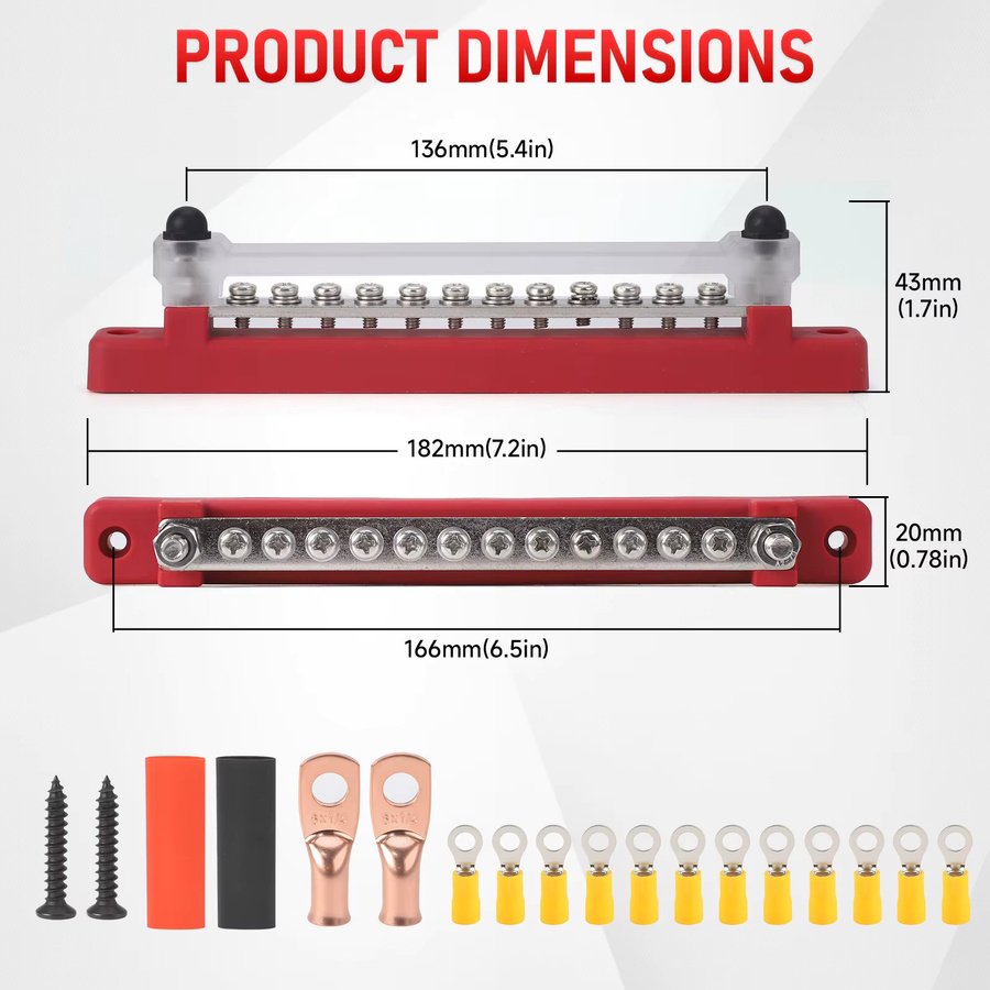 CNSPEED 12-Wege-Terminal Sammelschiene mit M6 Bolzen als Batterie Stromverteilerblock für 12 V in Rot - Bild 3