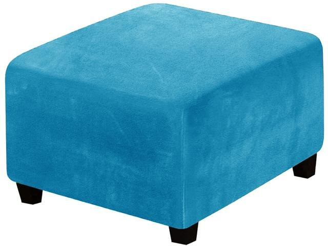Coolazy Ottoman-Bezug aus Samtstoff in Seeblau, elastischer Stretch-Bezug für quadratische Fußhocker und Aufbewahrungshocker, waschbar und rutschfest - Bild 1