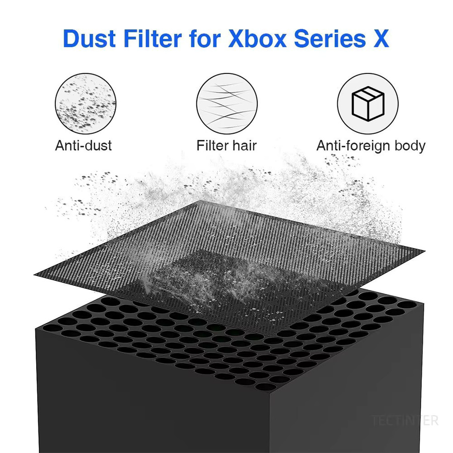 TECTINTER Zubehör-Set für Xbox Serie X mit Staubfilter-Abdeckung und Thumbstick Grip Caps in Schwarz - Bild 4