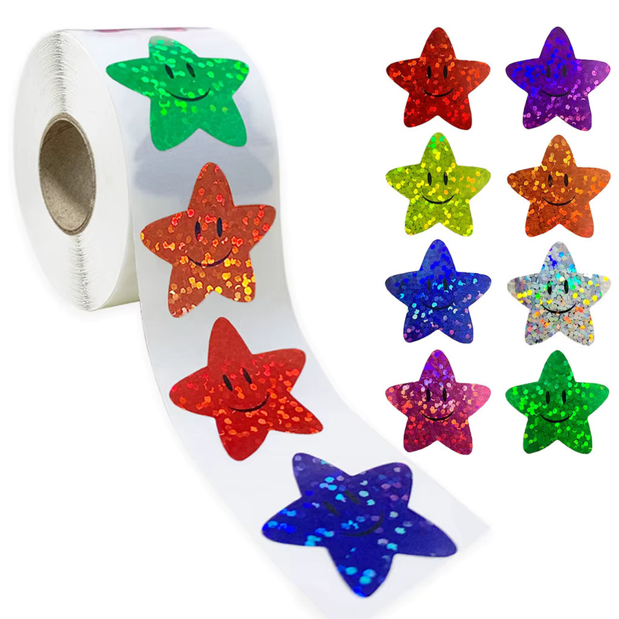 Selbstklebende Smiley-Aufkleber von BulingBulingStickers Store in Mehrfarbig, 500 Stück pro Rolle, Durchmesser: 2,5 cm - Bild 2